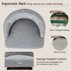 Costway Set Of 4 Swivel Bar Stools Tufted Bar Height Pub Chairs With Rubber Wood Legs Grey/Beige -Dine Furniture GUEST fbd258e0 38b0 4463 ab02 a37c10c23f1e