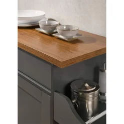 Hodedah Wheeled Kitchen Island Cart With Spice Rack And Towel Holder, Gray/Oak -Dine Furniture GUEST fd4dd4be afb4 458f 9202 1cba6a747d31