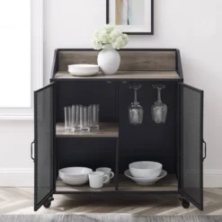 Urban Industrial Metal Mesh Bar Cart With Wheels - Saracina Home -Dine Furniture GUEST ff406dda d620 4228 9ca2 9466e7b28653