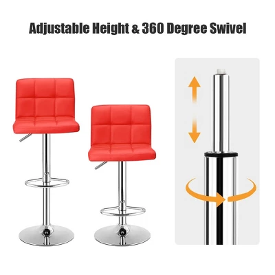 Costway Set Of 2 Bar Stools Adjustable Swivel Kitchen Counter Bar Chair PU Leather Red Full Back 7 Costway Set Of 2 Bar Stools Adjustable Swivel Kitchen Counter Bar Chair PU Leather Red Full Back - Image 5